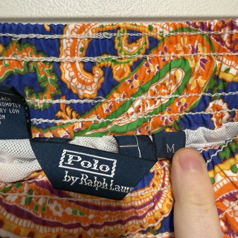 Polo Ralph Lauren Orange Blue Paisley Print Swim Trunks Size Medium
